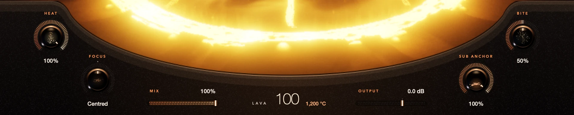 S9 Lava at maximum, with Heat, Focus, Sub Anchor and Bite around the curved deck, plus Mix and Output sliders